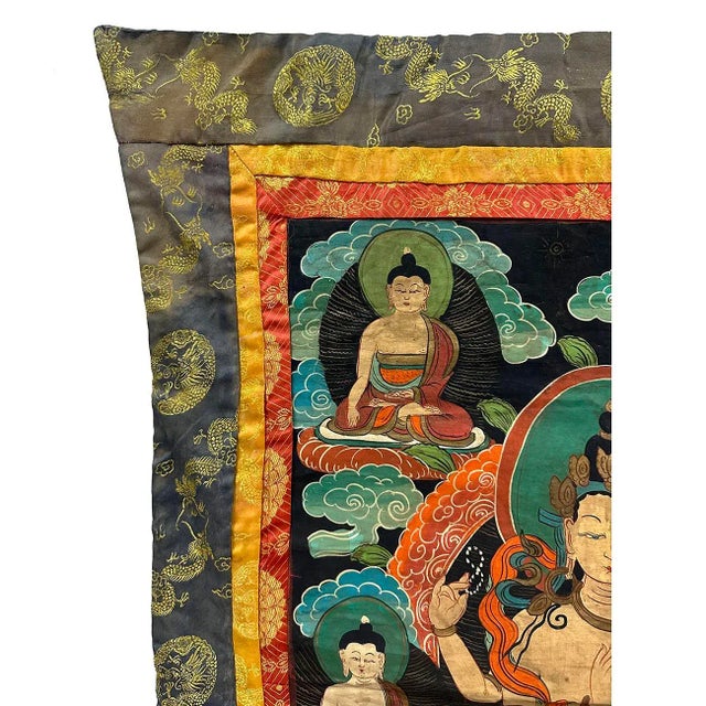 Asian Antique 19th Century Antique Tibetan Hand Painted Buddhist Thangka For Sale - Image 3 of 10
