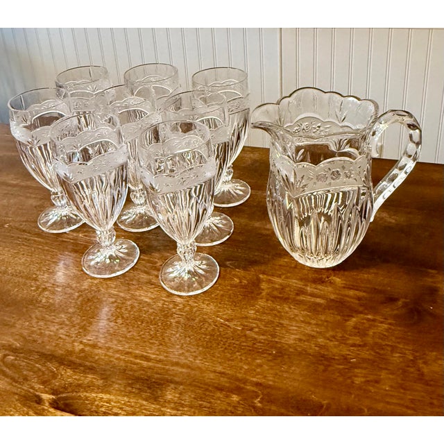 This complete set consists of a 32oz pitcher and eight stemware goblets, which appears delicate however, they are...