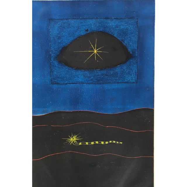 Alistair Grant, Modern British Surrealist Abstract Bold Color Aquatint Etching Print Yellow Eye, c.1960's For Sale