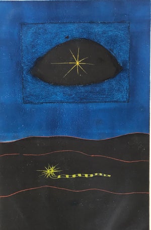 Alistair Grant, Modern British Surrealist Abstract Bold Color Aquatint Etching Print Yellow Eye, c.1960's