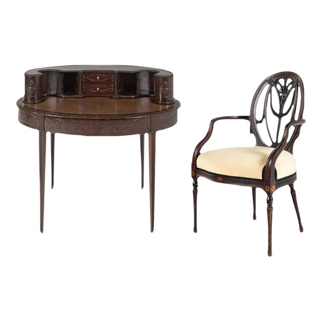 Antique Mahogany Carlton House Desk and Chair For Sale