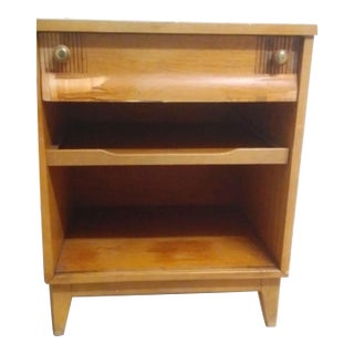 1960s Mid Century Modern Wood Side Table With Slide Out Tray For Sale