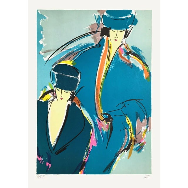 Figurative 1990s "Two Models" Lithograph by Lien Dezo For Sale - Image 3 of 3