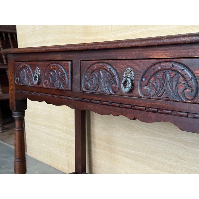 Early 20th Century Spanish Country Walnut Sofa Table or Console table with Carved Drawers For Sale - Image 10 of 18