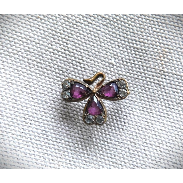 English Antique Amethyst and Crystal Clover Pin For Sale - Image 3 of 11