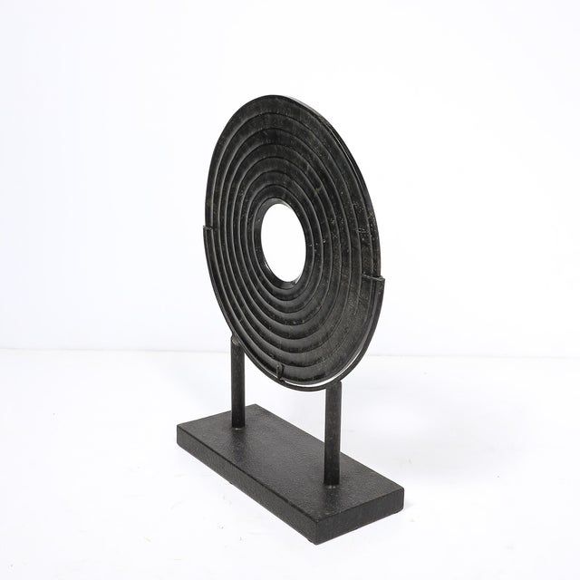 Mid-Century Modernist Bi-Disc Sculpture in Black Sandstone by Holly Hunt For Sale - Image 12 of 13