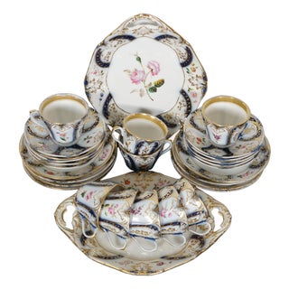 Antique Cobalt Blue & Gold Tea Coffee Demitasse Cups Dessert Plates China - 27 pcs For Sale