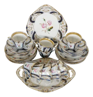 Antique Cobalt Blue & Gold Tea Coffee Demitasse Cups Dessert Plates China - 27 pcs