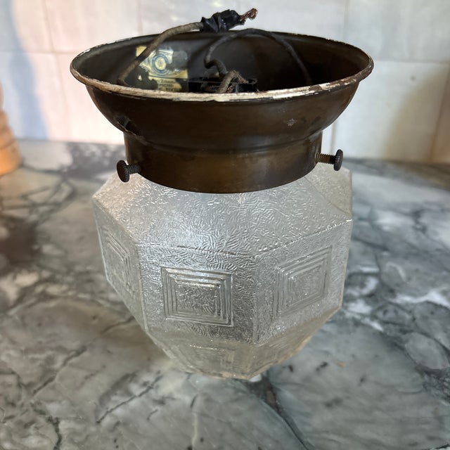 Art Deco 1940s Art Deco Brass & Frosted Glass Ceiling Lamp For Sale - Image 3 of 9