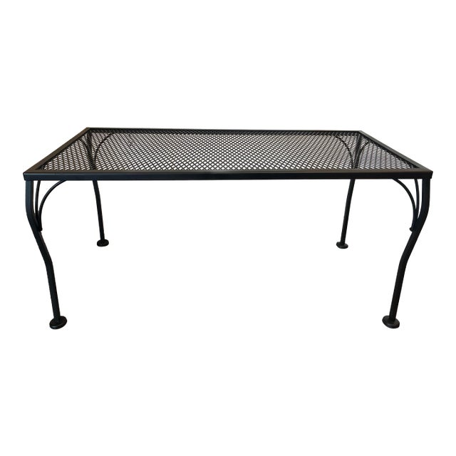 1960s Mid-Century Wrought Iron Mesh Rectangle Outdoor Coffee Table For Sale