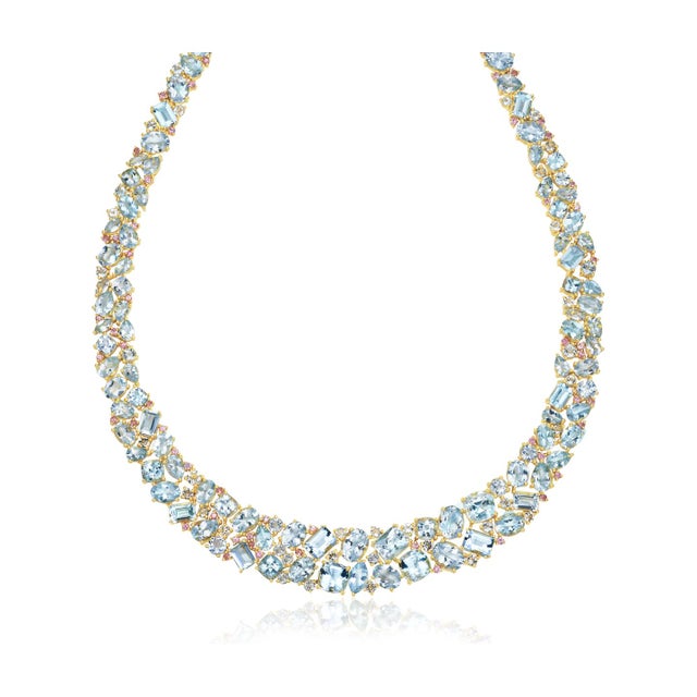 Contemporary Nina Zhou Ocean Life Aquamarine, Topaz & Pink Sapphire Collar Necklace in 14k Gold For Sale - Image 3 of 8
