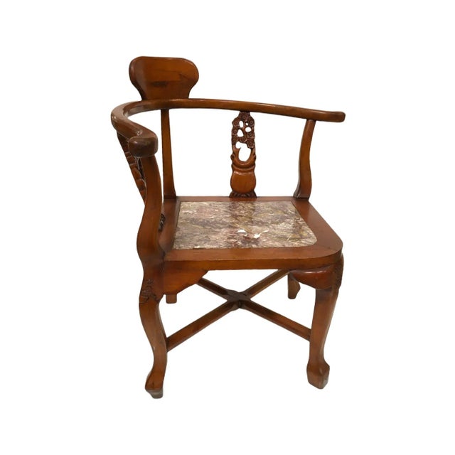 Rosewood Horseshoe Chair With Marble Seat by James Mont, Pair For Sale - Image 4 of 13