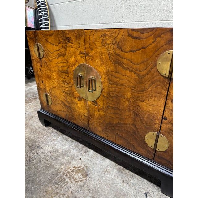 Hollywood Regency Vintage Asian Style Burlwood Nightstands - A Pair For Sale - Image 3 of 9