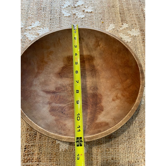 1920s Vintage Primitive Hand-Turned Wooden Dough Bowl 12 Inch For Sale - Image 5 of 9