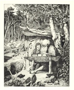 Simplicius Writing Lesson - Original Etching by M. Klinger - 1881 1881