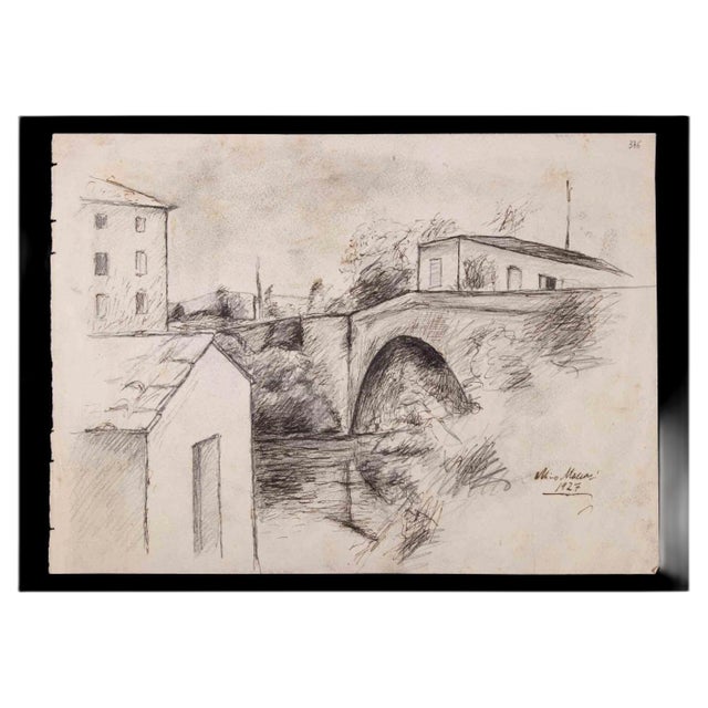 Mino Maccari, Cityscape, Pencil Drawing, 1927 For Sale
