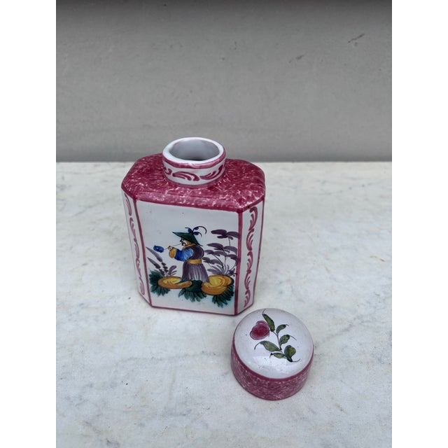 French Faience Tea Canister Chinoiserie Emile Tessier Malicorne Circa 1930 For Sale - Image 4 of 7