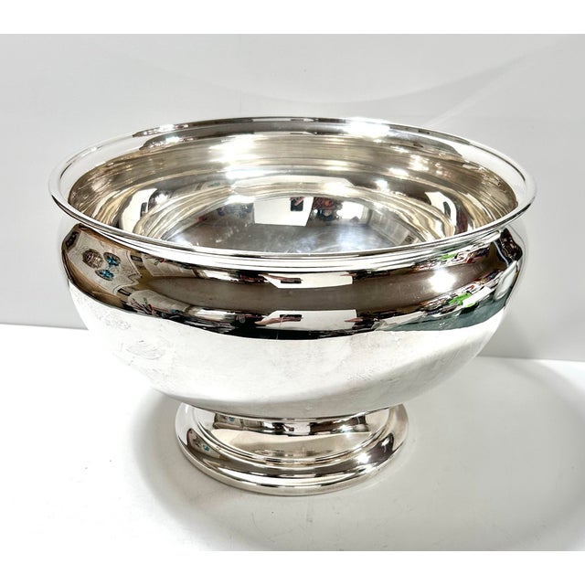 1950s Lehman Brothers Silver on Copper Pedestal Bowl - Mid-Century Modern Champagne or Punch Bowl Centerpiece For Sale In Louisville - Image 6 of 9