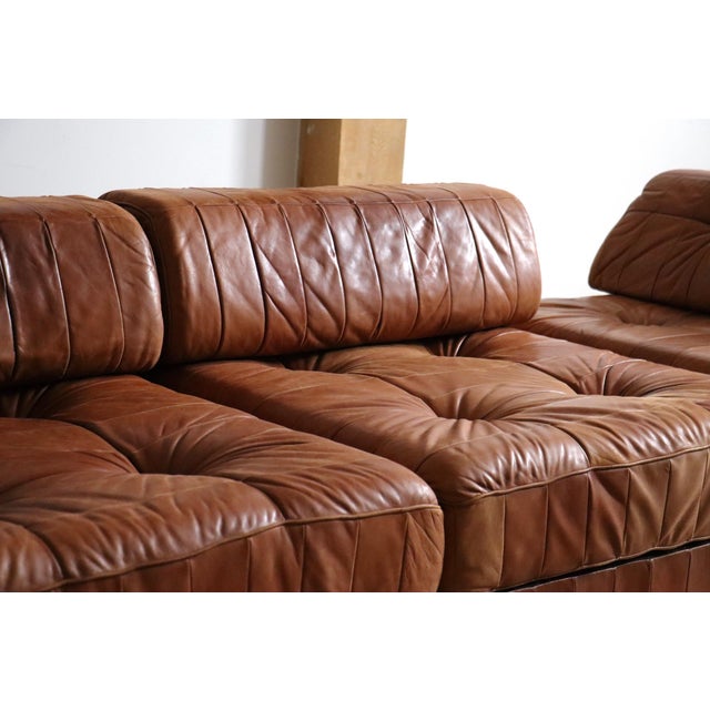 Mid-Century Modern DS 88 Modular Sofa in Cognac Patchwork Leather from de Sede, Switzerland, 1970s, Set of 5 For Sale - Image 3 of 13