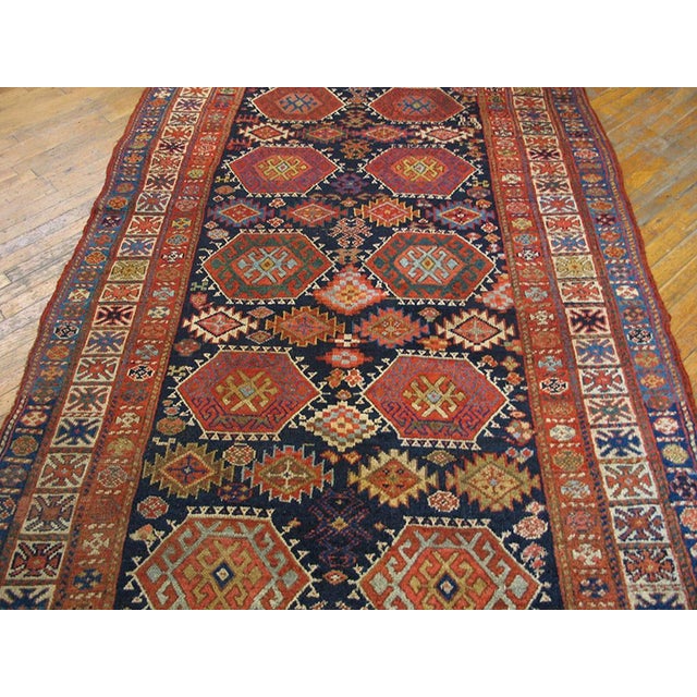 Tribal 1890s Blue Navy Geometric Tribal Antique Persian Kurdish Rug 5'4" X 9'4" Handknotted Wool Carpet For Sale - Image 3 of 6