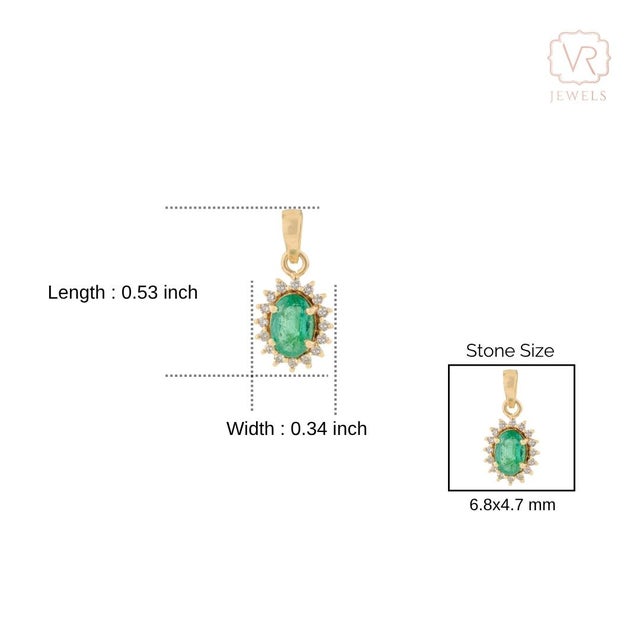 Vintage Inspired Emerald & Diamond Halo Sunburst Pendant in 14k Yellow Gold For Sale - Image 13 of 16