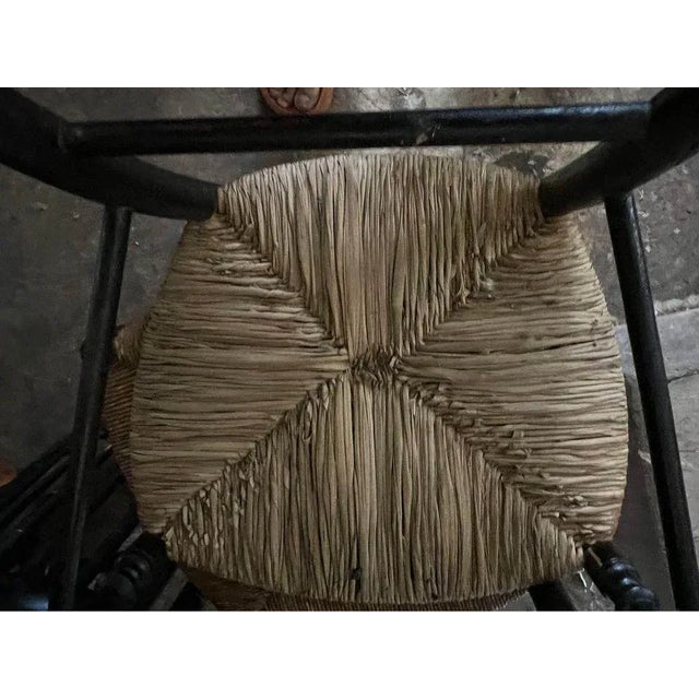 Black Early 20th Century Pair of Antique Chiavari Italian Style Rush Seat Chairs For Sale - Image 8 of 8