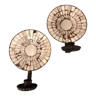 Antique Spider Web Mirrored Back Candle Sconces For Sale