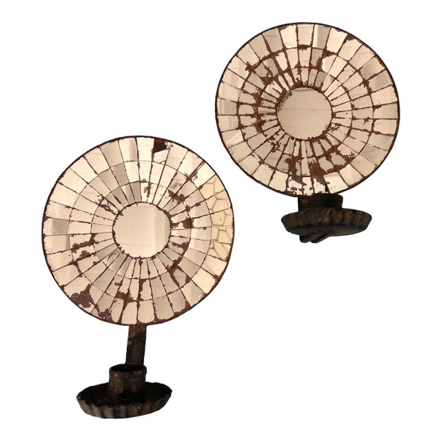 Antique Spider Web Mirrored Back Candle Sconces For Sale