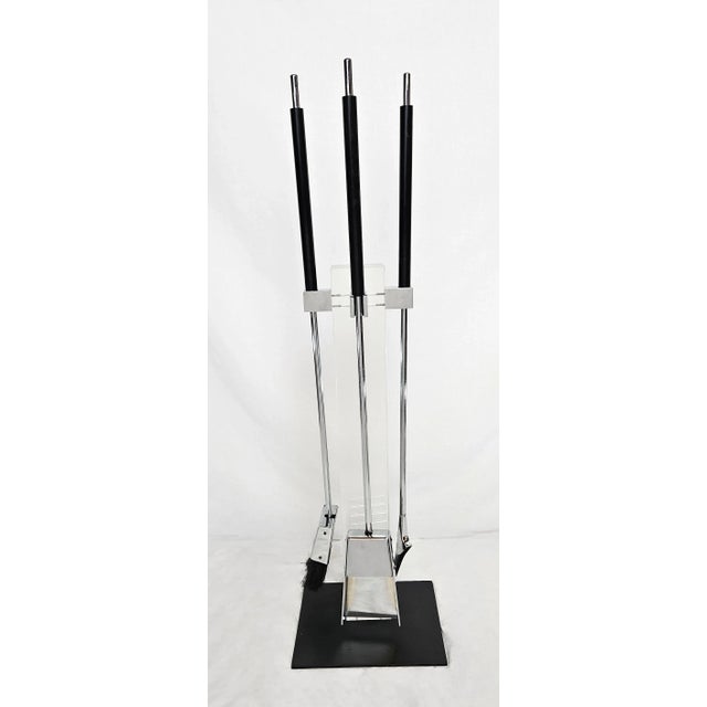 Contemporary 1960s Danny Alessandro Albrizzi Modernist Lucite Chrome Fireplace Tool Set For Sale - Image 3 of 12