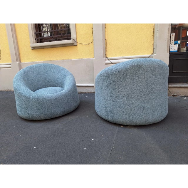Set of Vintage Tub Chairs in Light Blue Bouclé Fabric, 2000s For Sale - Image 12 of 13