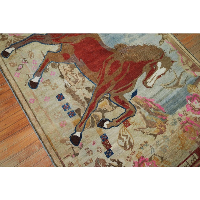 Red Antique Brown Horse 20th Century Pictorial Wool Decorative Rug For Sale - Image 8 of 18