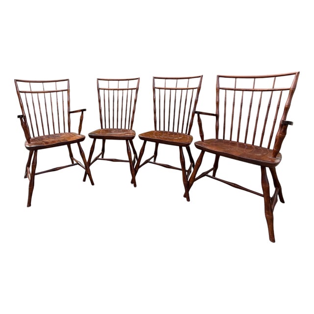 Vintage Birdcage Windsor Dining Chairs Attributed to Nichols & Stone Set of 4 For Sale