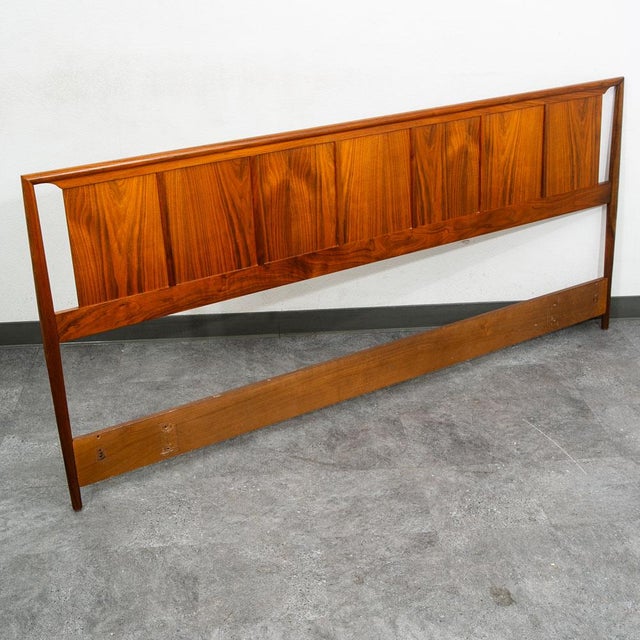 Mid Century Modern Headboard Bed Frame King Size Solid Walnut Wood Vintage MCM For Sale - Image 4 of 11
