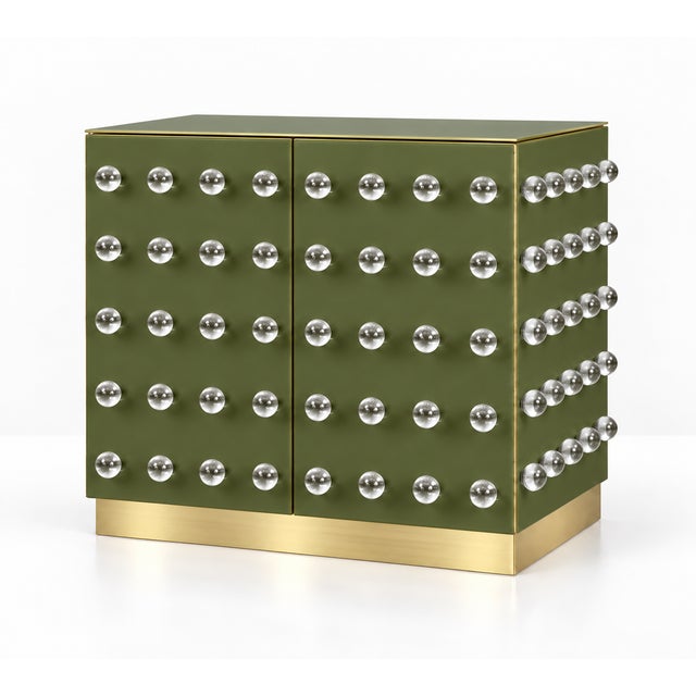 Contemporary Olive Green Murano Glass 90-Sphere Cabinet on Brass Plinth from Justfurnituress SRL For Sale - Image 3 of 8