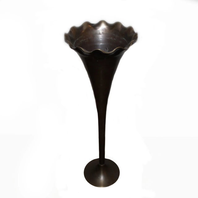 1960s Contemporary Flower Flute Vase in Vintage Pewter Finish For Sale - Image 4 of 5