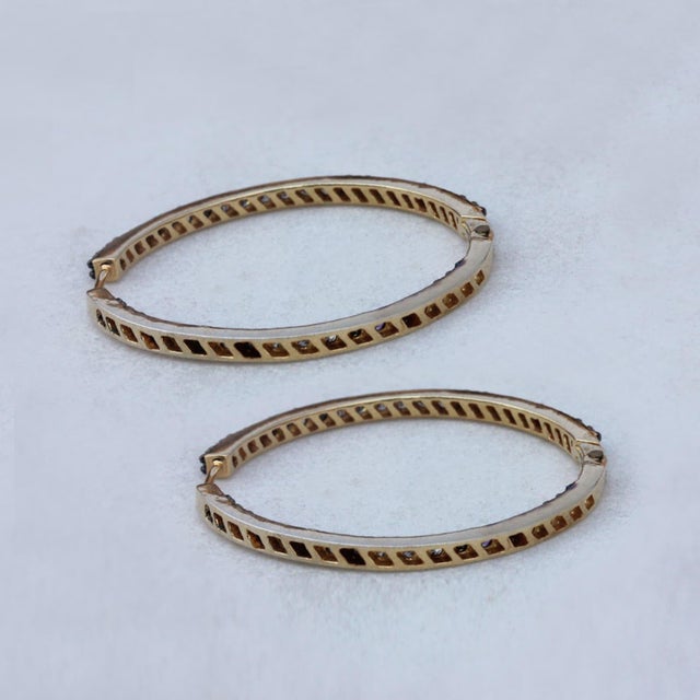 Metal 925 Sterling Silver Pave Diamond Earring 14k Solid Gold Hoop Earring Unique Gift, A Pair For Sale - Image 7 of 12