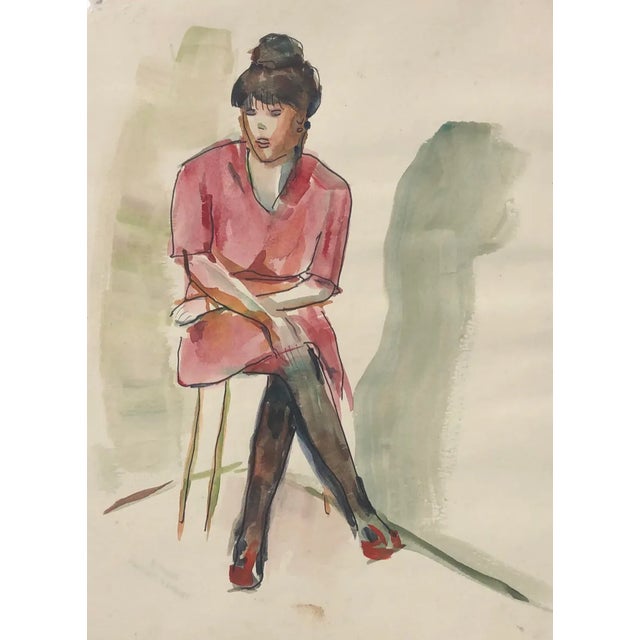 Figurative 1950s Helena Beacham Female Figural Watercolor For Sale - Image 3 of 3