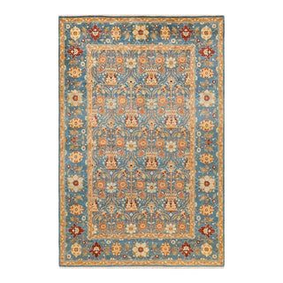 Vintage Traditional Hand Knotted Wool Area Rug, Blue - 6'1" X 9'2" For Sale