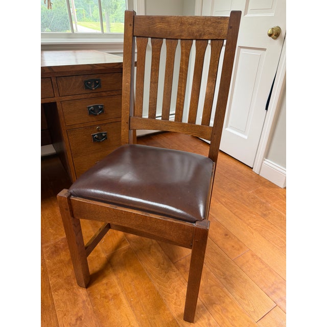 Craftsman Stickley Junior Executive Oak Desk and Cottage Chair With Leather Seat For Sale - Image 13 of 17