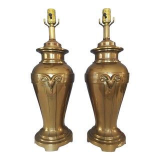 Vintage Brass Lamps With Rams Head Motif - a Pair For Sale