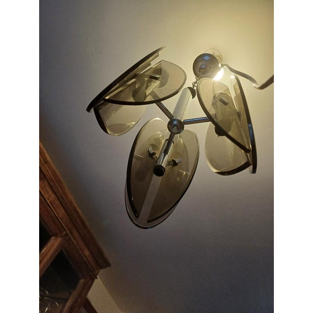 1970s Vintage Chrome and Smoked Glass Chandelier attributed to Fontana Arte, 1970 For Sale - Image 5 of 17