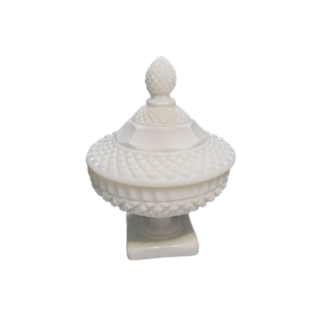 English Westmoreland Vintage Milk Glass Lidded Candy Jars For Sale - Image 3 of 6