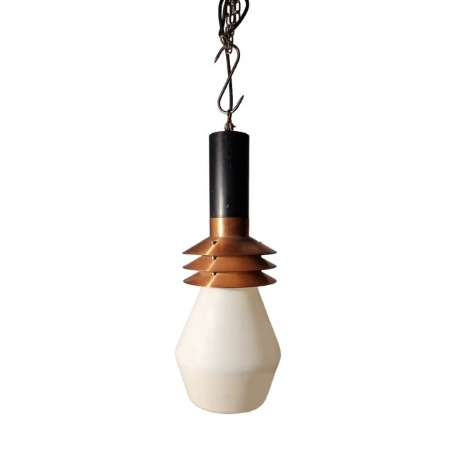 Suspension Light Model 1253 in Copper and Opal Glass from Stilnovo, 1950s For Sale
