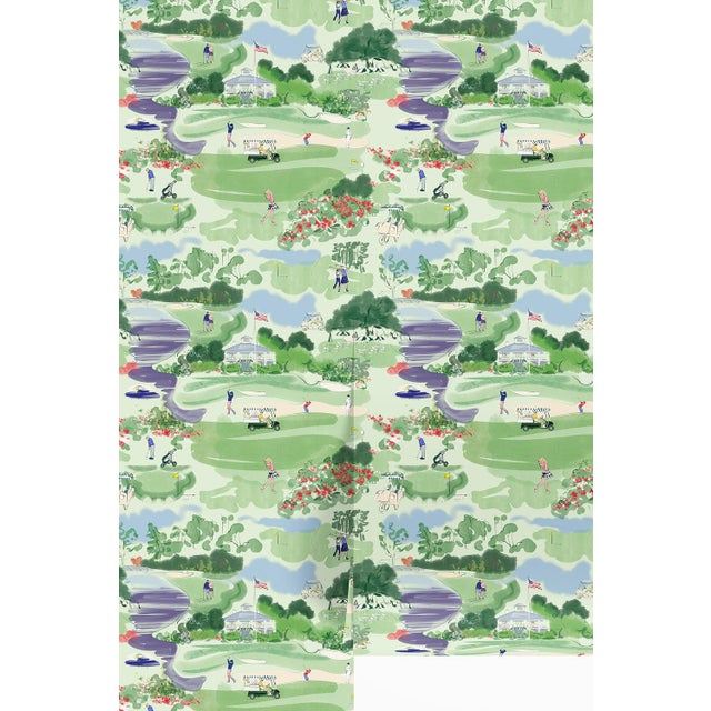 Traditional Golf Course Toile Grasscloth Wallpaper by House Party | 6 Yards For Sale - Image 3 of 7