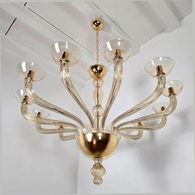 Seguso 1980s Seguso Style Beige Murano Glass Chandelier For Sale - Image 4 of 12