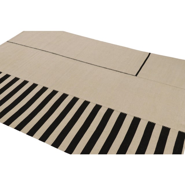 Rug & Kilim Rug & Kilim’s Contemporary Kilim in Cream and Black Tones For Sale - Image 4 of 8