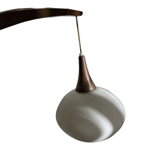 Mid-Century Modern Walnut Frosted Glass Danish Wall Hanging Light Fixture Sconce For Sale