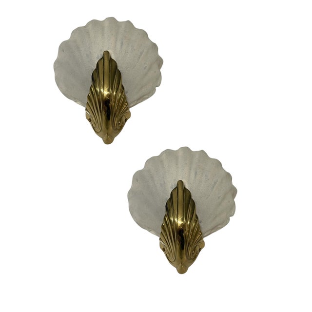 Italian Murano Frosted Glass Shell Sconces, 1960s, Set of 2 For Sale - Image 10 of 10