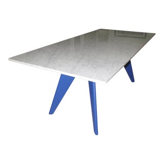 France & Son Jean Cobalt Blue Carrara Marble Dining Table For Sale