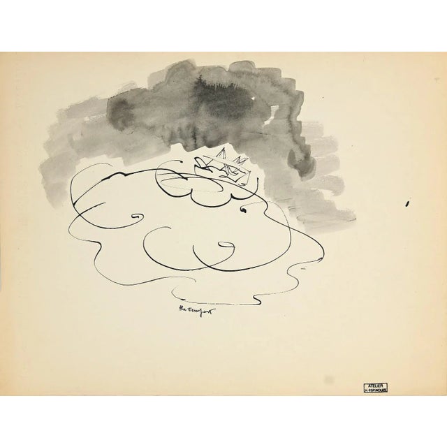 The tempest is an original drawing artwork realized by Henri Espinouze (1915-1982). China ink and watercolor. Hand-signed...